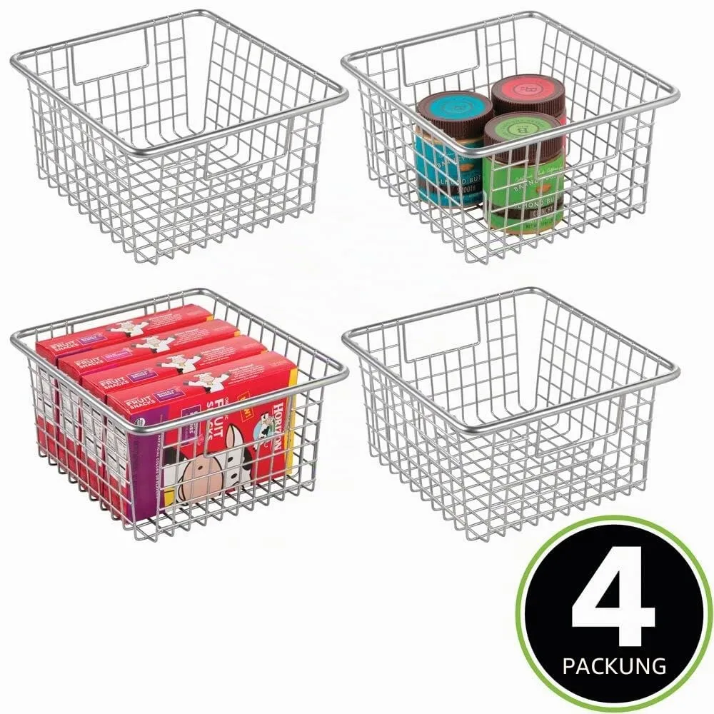 mDesign Gitterbox Drahtkorb silber 4er-Set mit Griffen