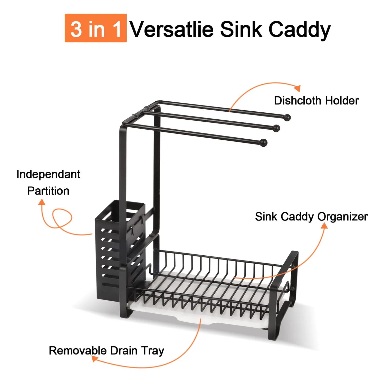 BOMCLAP Spülbecken Organizer Metall schwarz 3-in-1 Abtropfschale