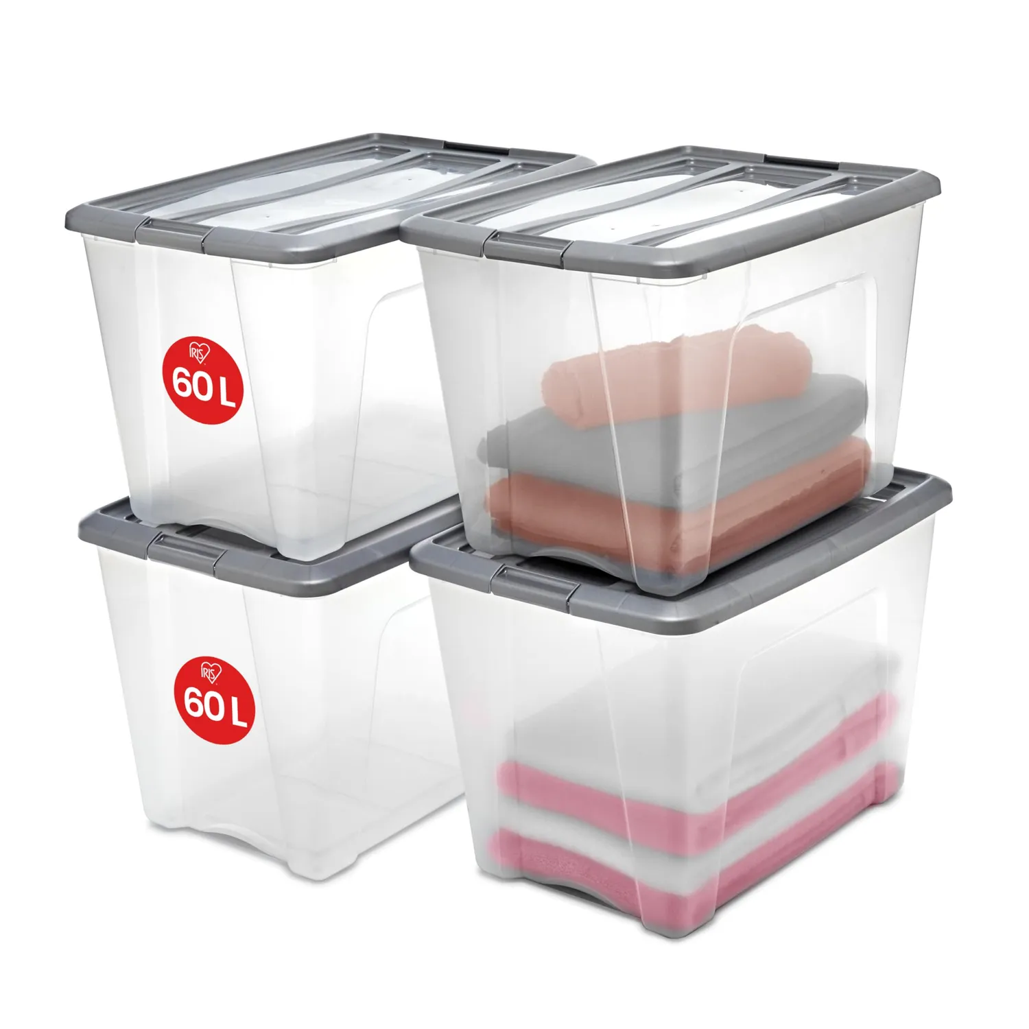 Iris Ohyama NTB-45 Aufbewahrungsbox Silber 45L 2er-Set stapelbar