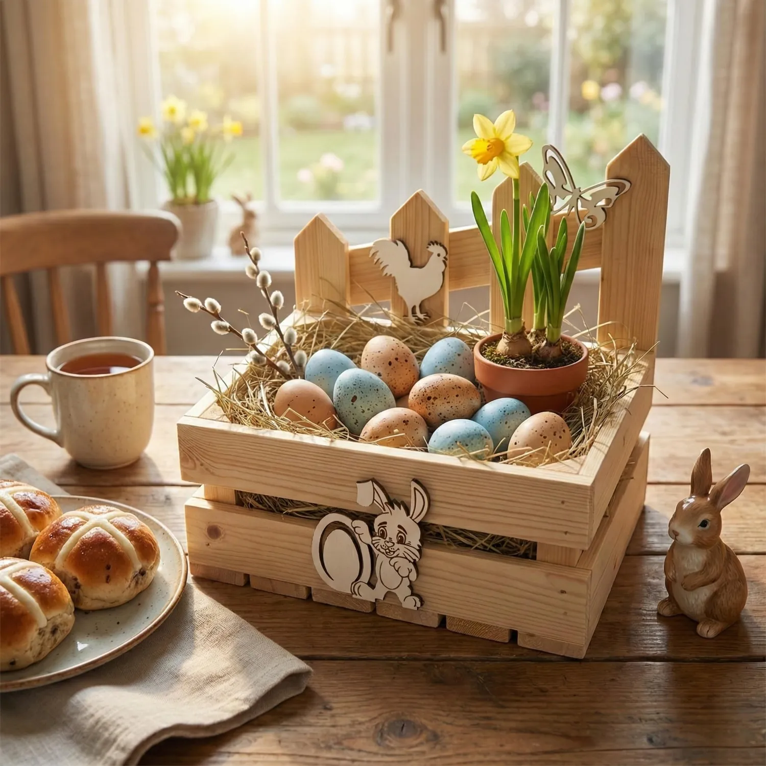 GoodFreshDecor Osterkiste 30x20x12 cm Natur Hase