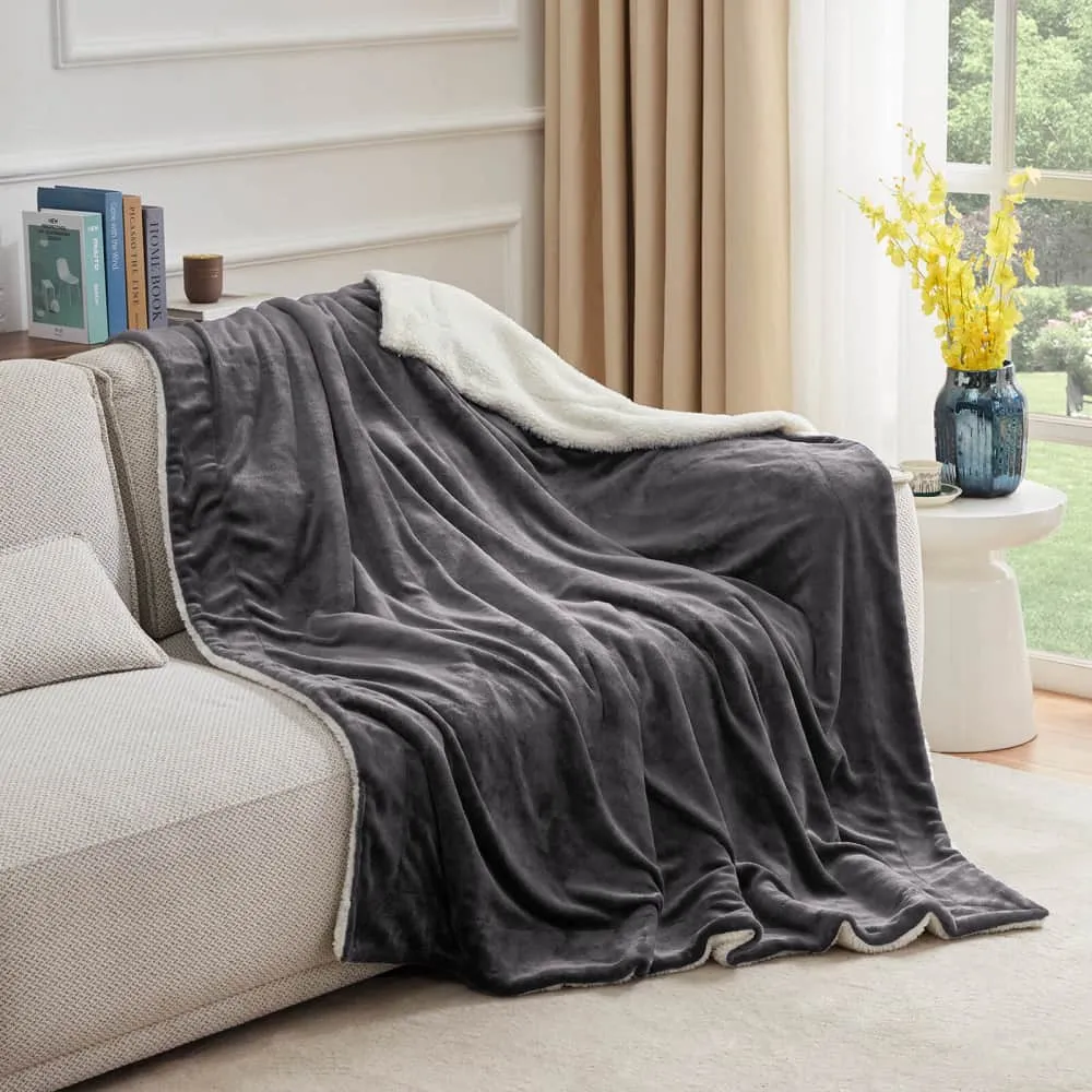 Lifewit Sherpa Kuscheldecke Grau Fleecedecke 127x152cm