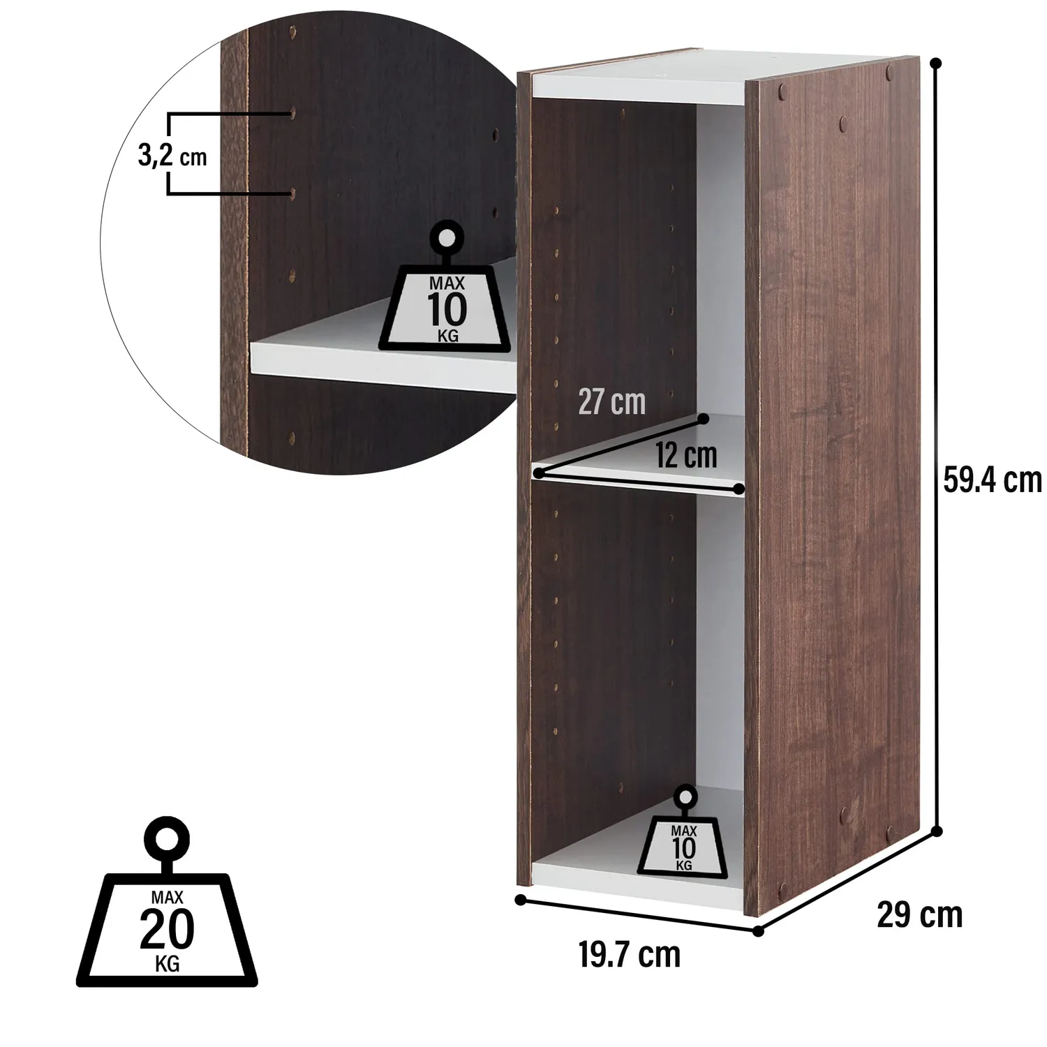 Iris Ohyama UB-6020 Regal braun 2 Ebenen Holz schmal