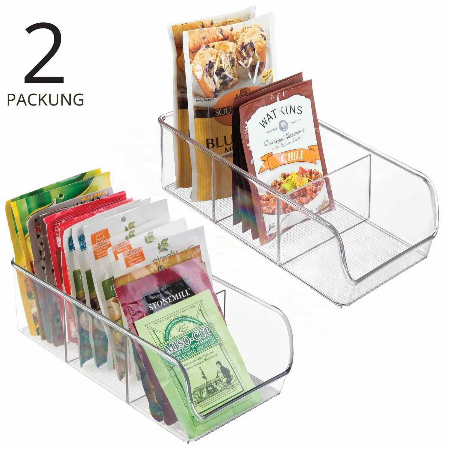 M Design Küchen Organizer Aufbewahrungsbox 2er-Set transparent 3 Fächer