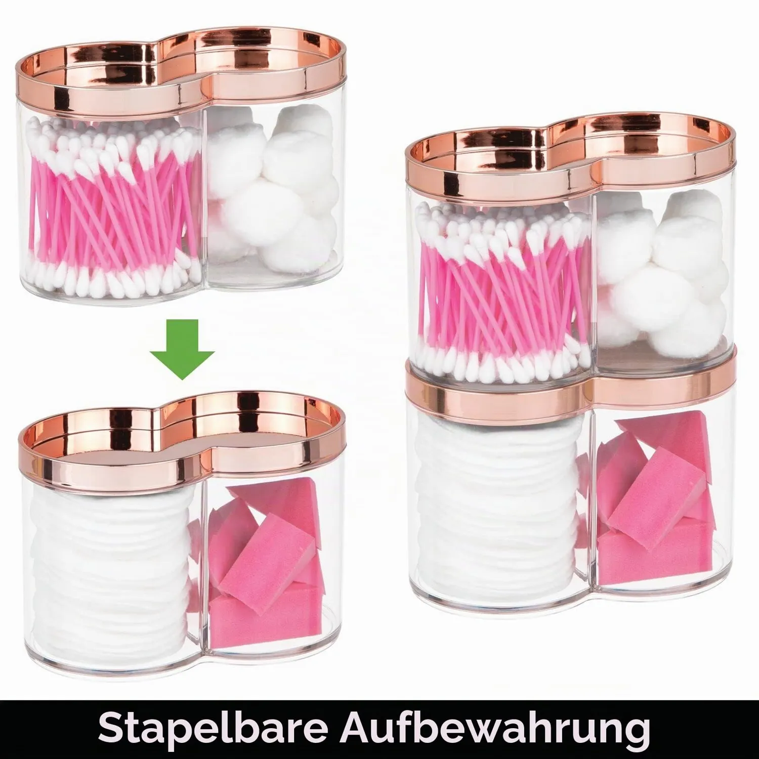 mDesign Kosmetikorganizer 2er-Set roségold stapelbar