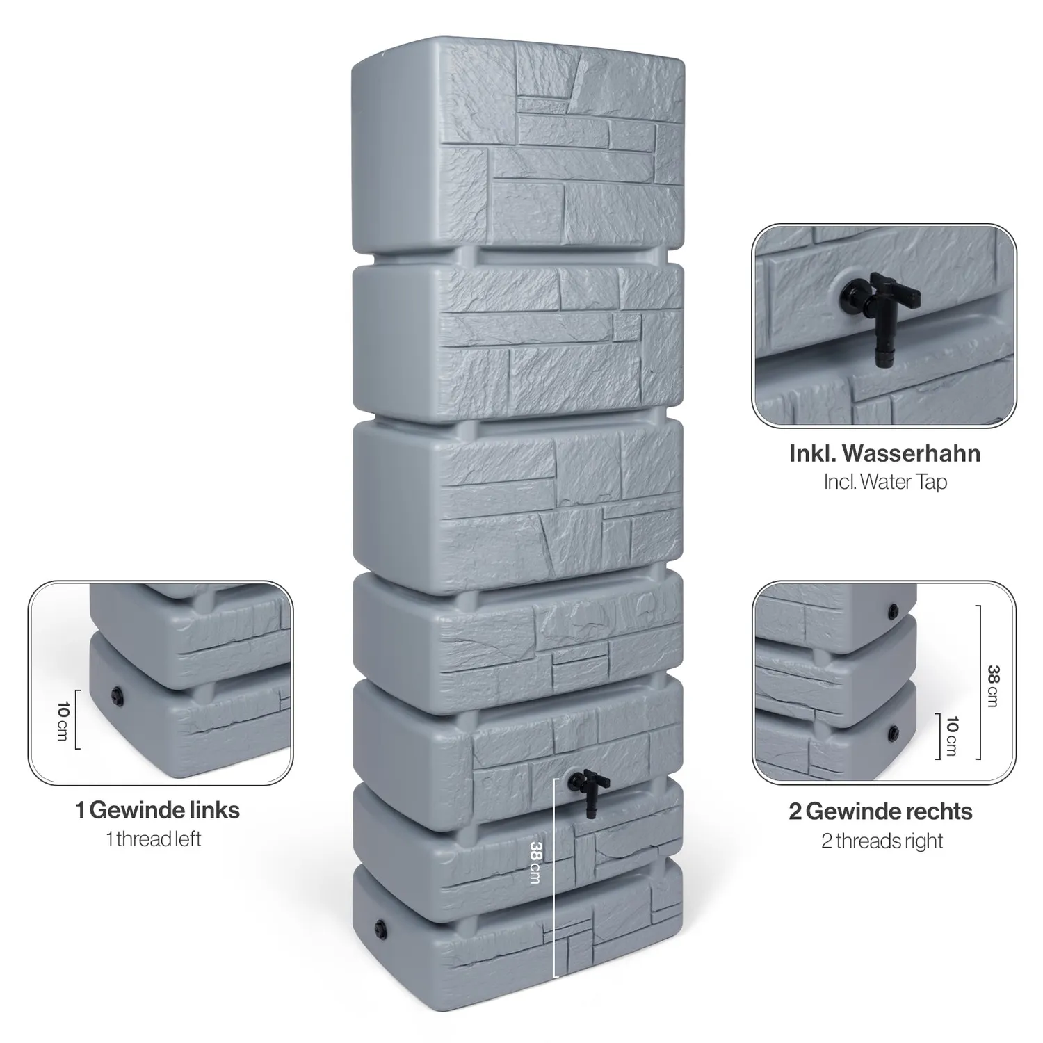 Kreher Tower Stone Wassertank grau 350 Liter Steinoptik