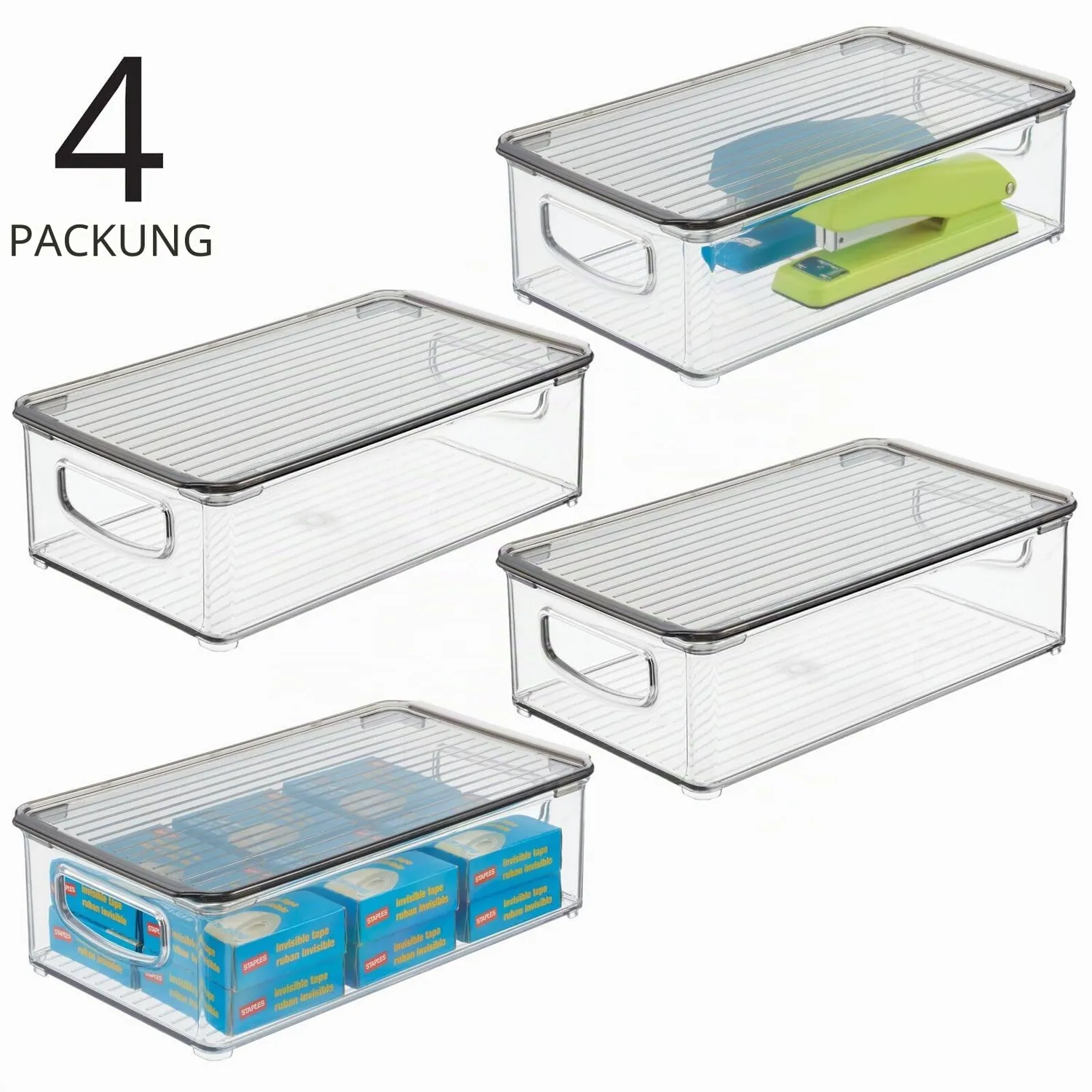 mDesign Bürobox Aufbewahrungsbox transparent 4er-Set