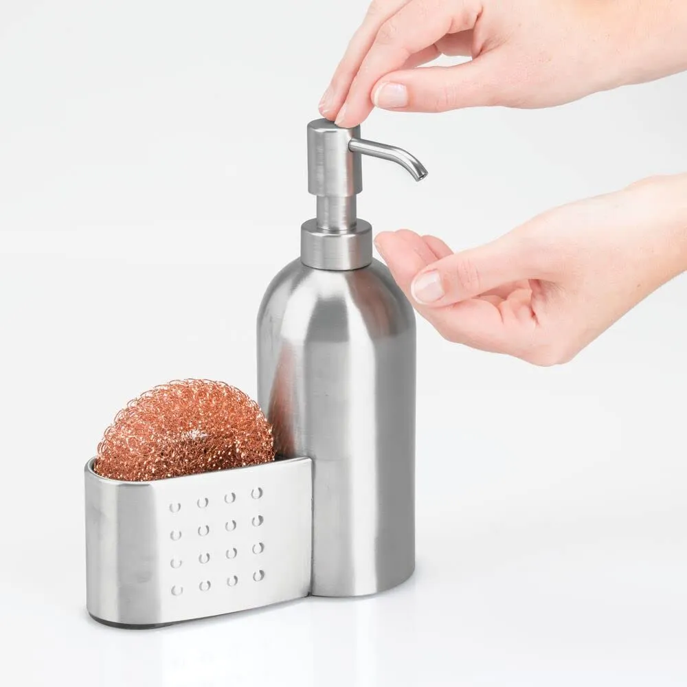 mDesign Seifenspender Metall 443 ml mit Schwammhalter
