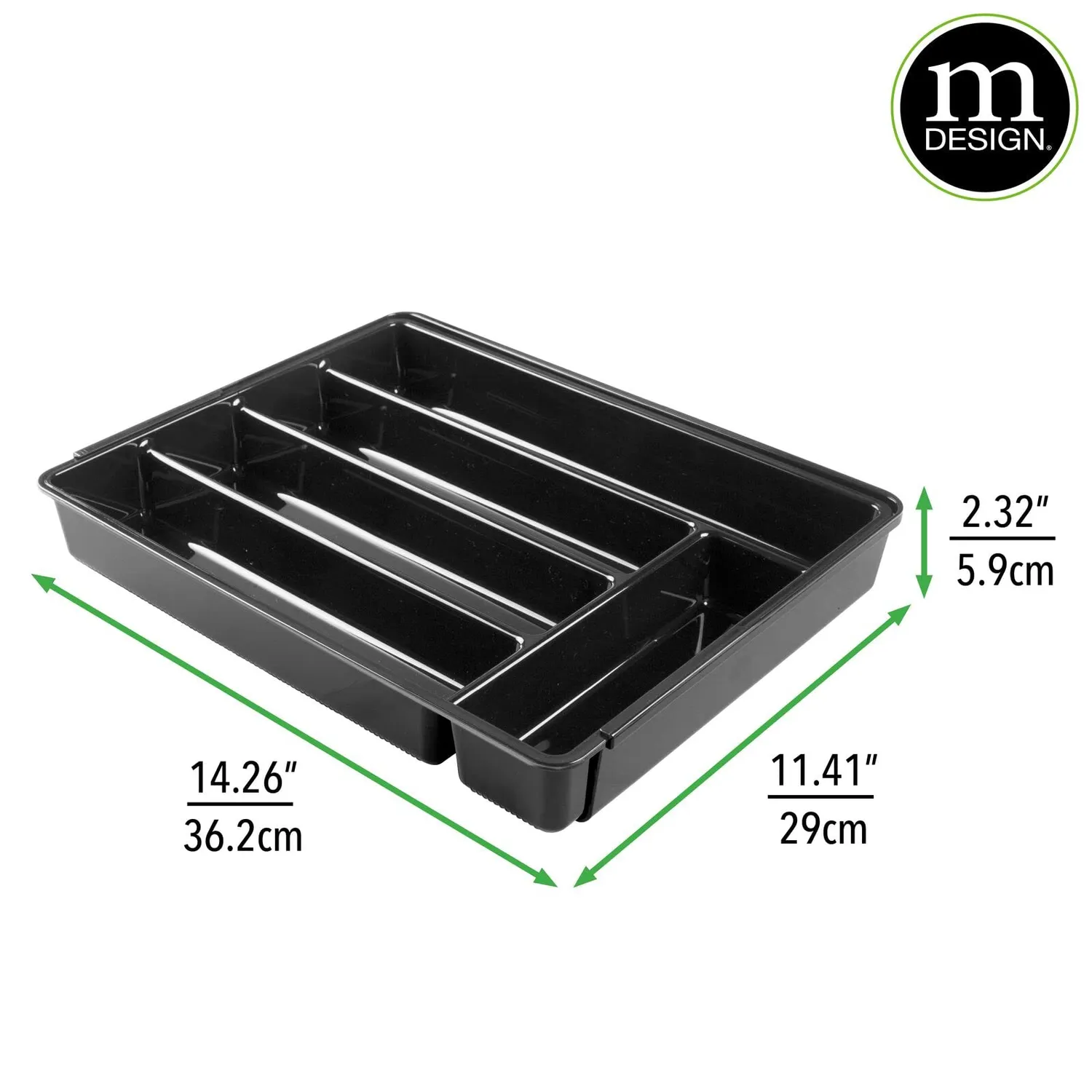 mDesign Besteckkasten Schublade 6 Fächer schwarz 36,5cm rutschfest