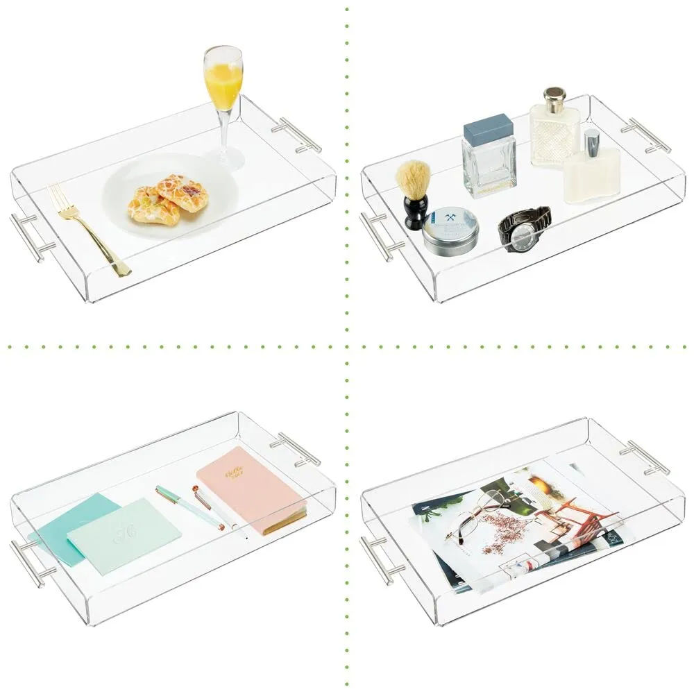 mDesign Serviertablett klein 2er-Set durchsichtig mit Griffen