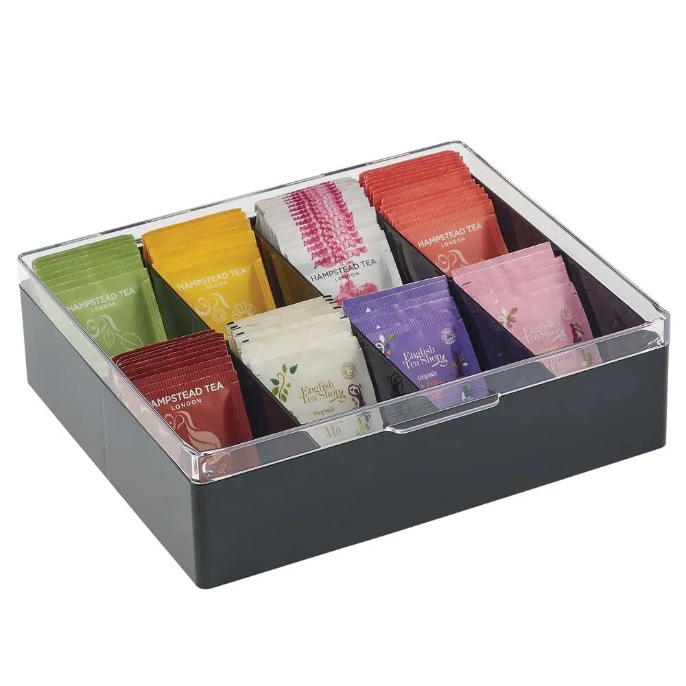 mDesign Teedose Aufbewahrungsbox 8 Fächer schwarz
