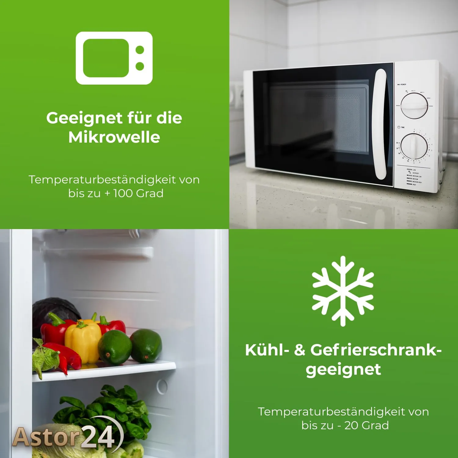 astor24 Mikrowellenteller 2er-Set 21cm 3-Fächer mit Deckel