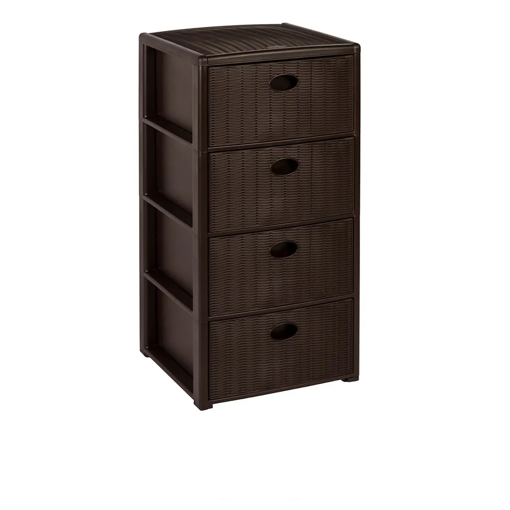 Kreher Rattan Schubladentower Schubladenbox Grau rollbar