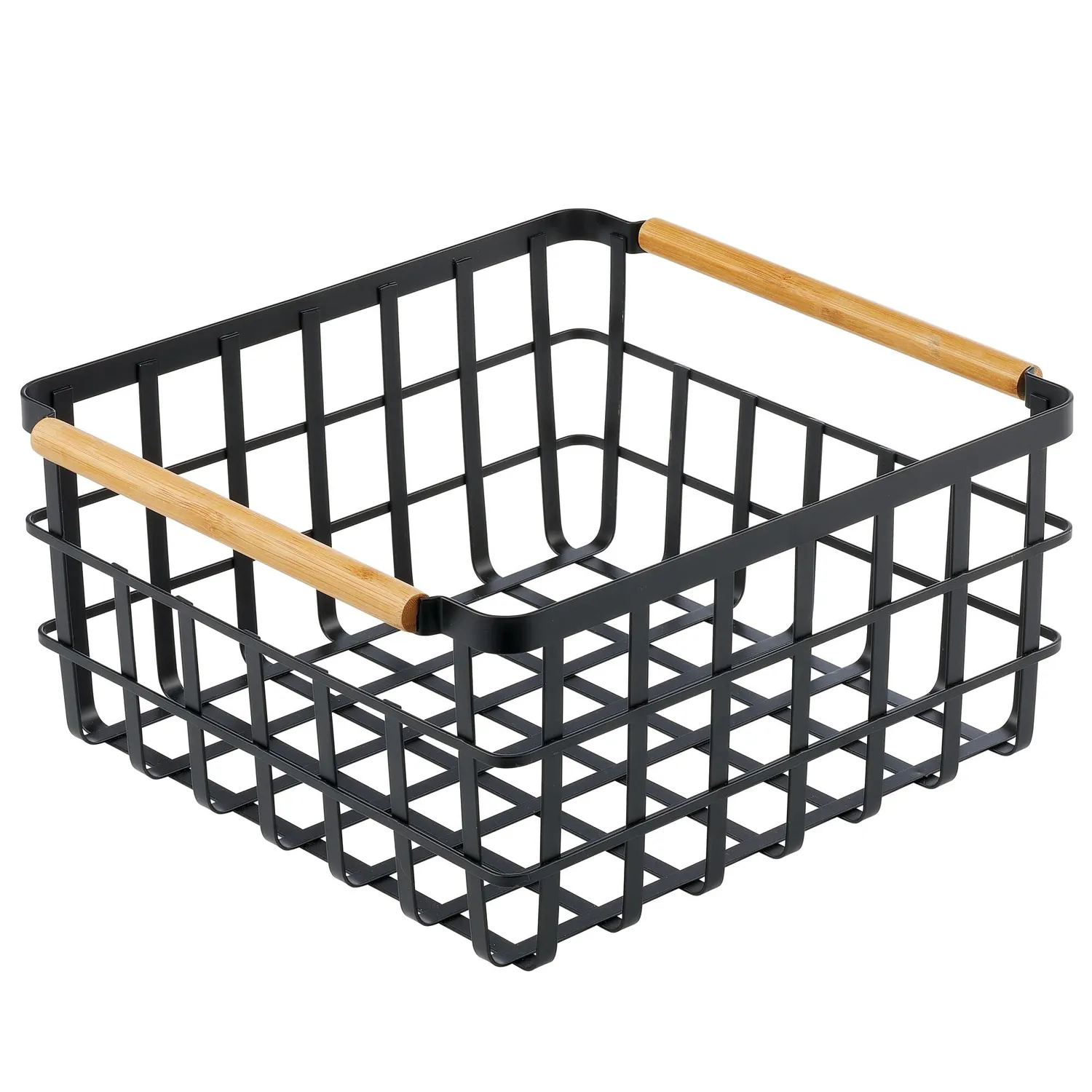 mDesign Drahtkorb 2er-Set mattschwarz mit Bambusgriffen