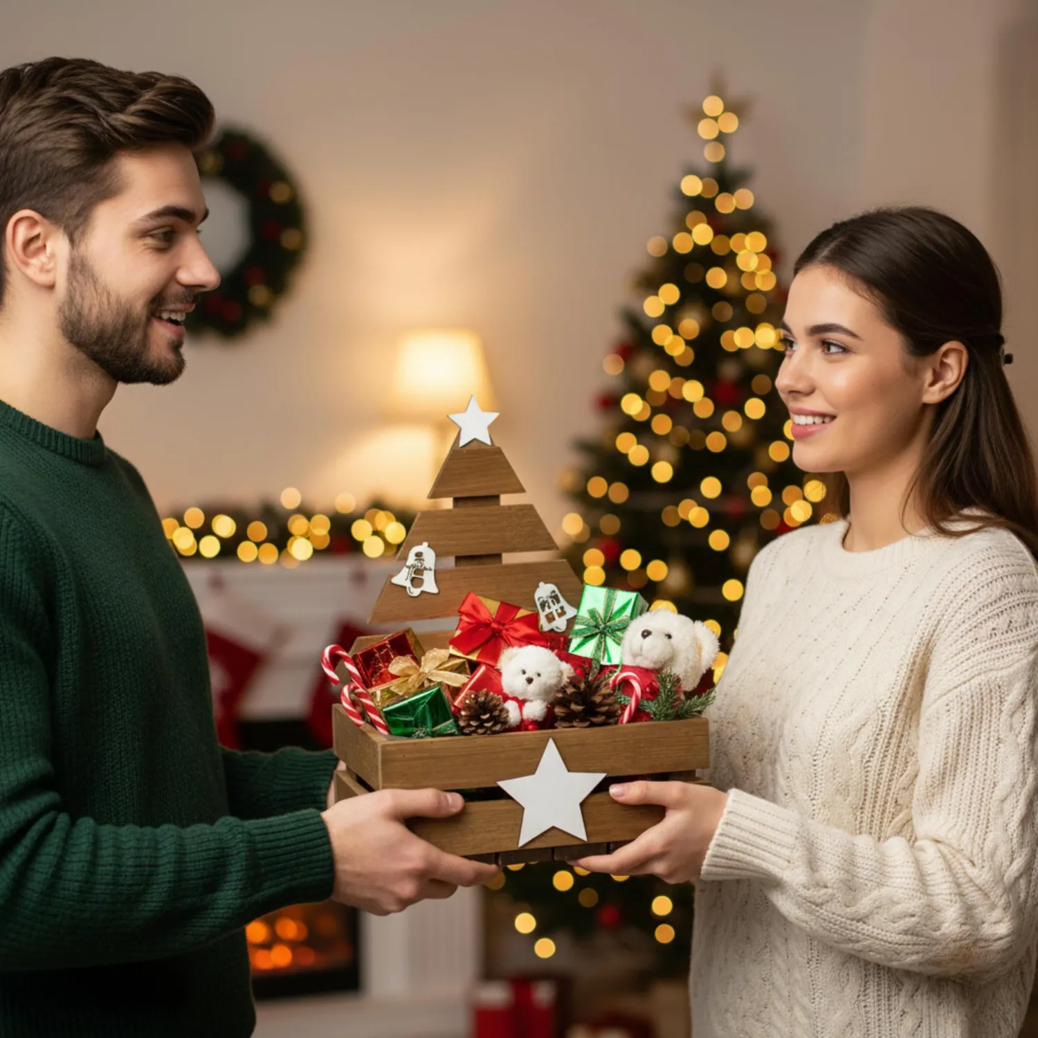 GoodFreshDecor Weihnachtsbaum Holzkiste 30x20x40 cm Braun