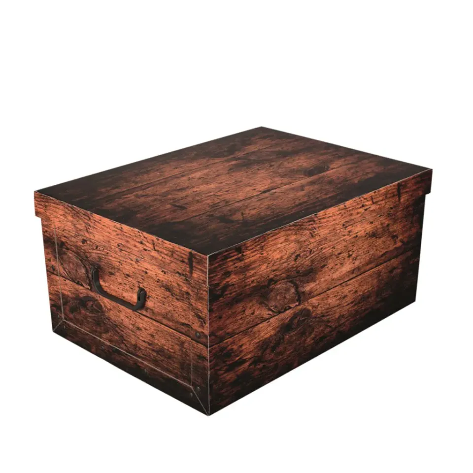 Kreher Dekokarton Dark Wood 40 Liter mit Deckel