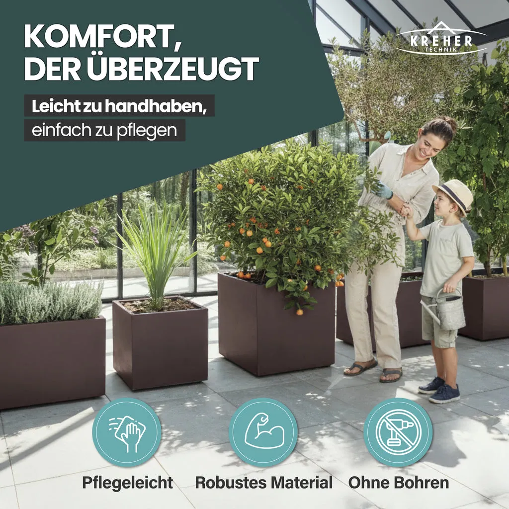 Kreher Millennium 40L Pflanzkübel eckig Braun Stein-Optik