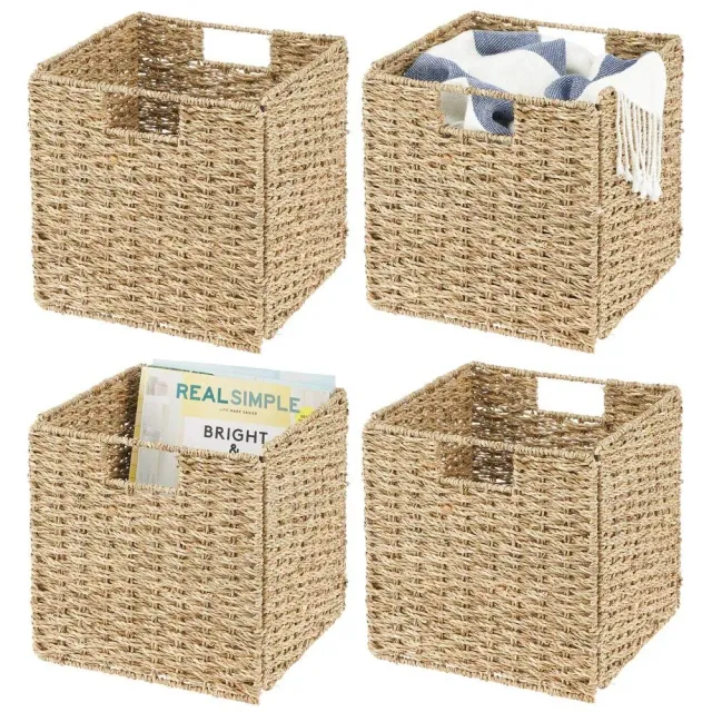 mDesign Aufbewahrungskorb Seegras 4er-Set bambusfarben