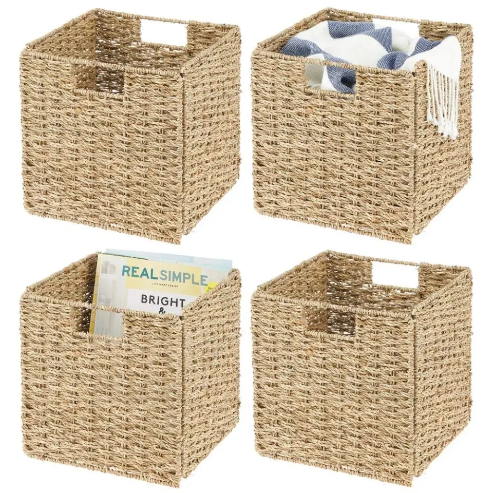 mDesign Aufbewahrungskorb Seegras 4er-Set bambusfarben