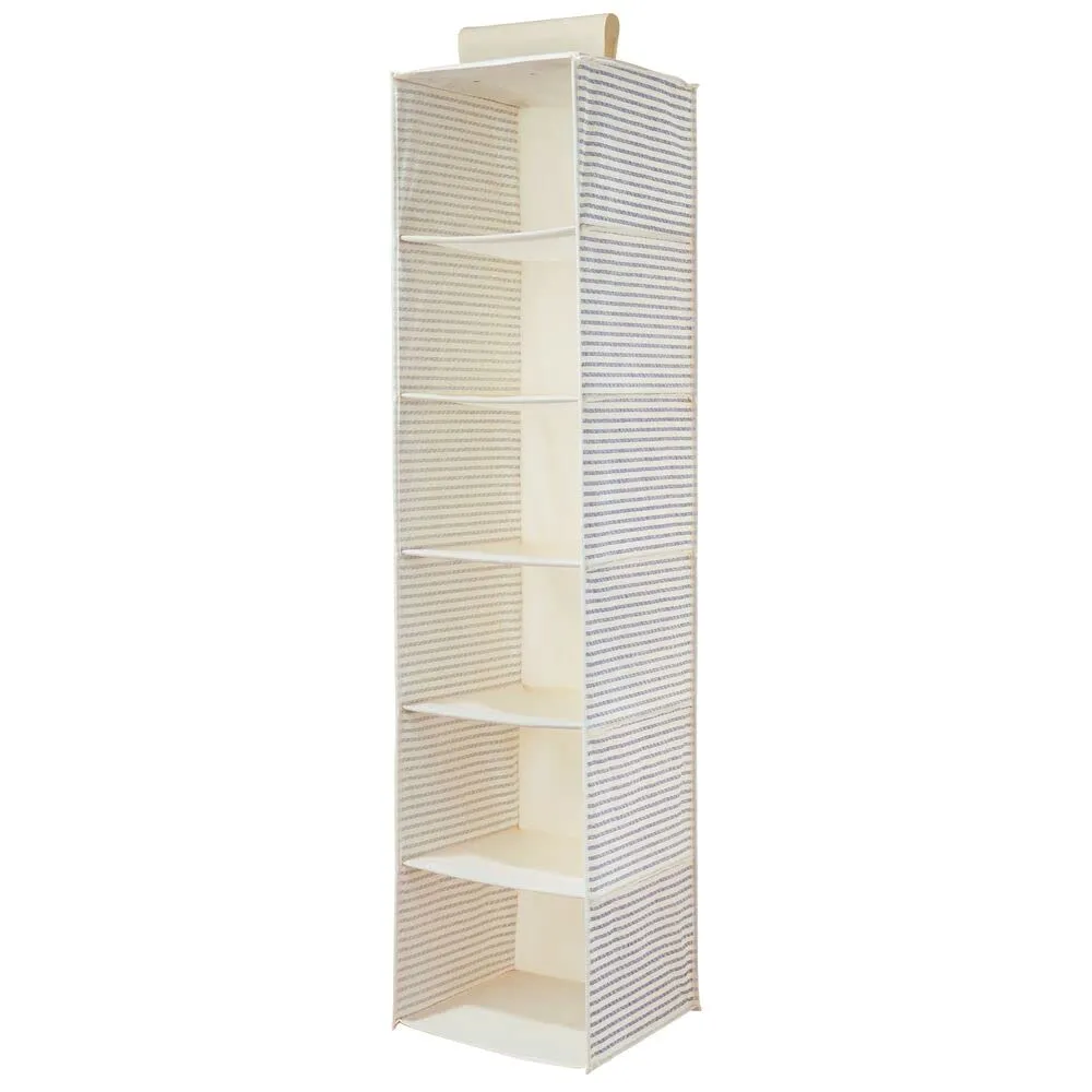 mDesign Hängeschrank Stoff 6 Fächer Hängeregal weiß-blau gestreift