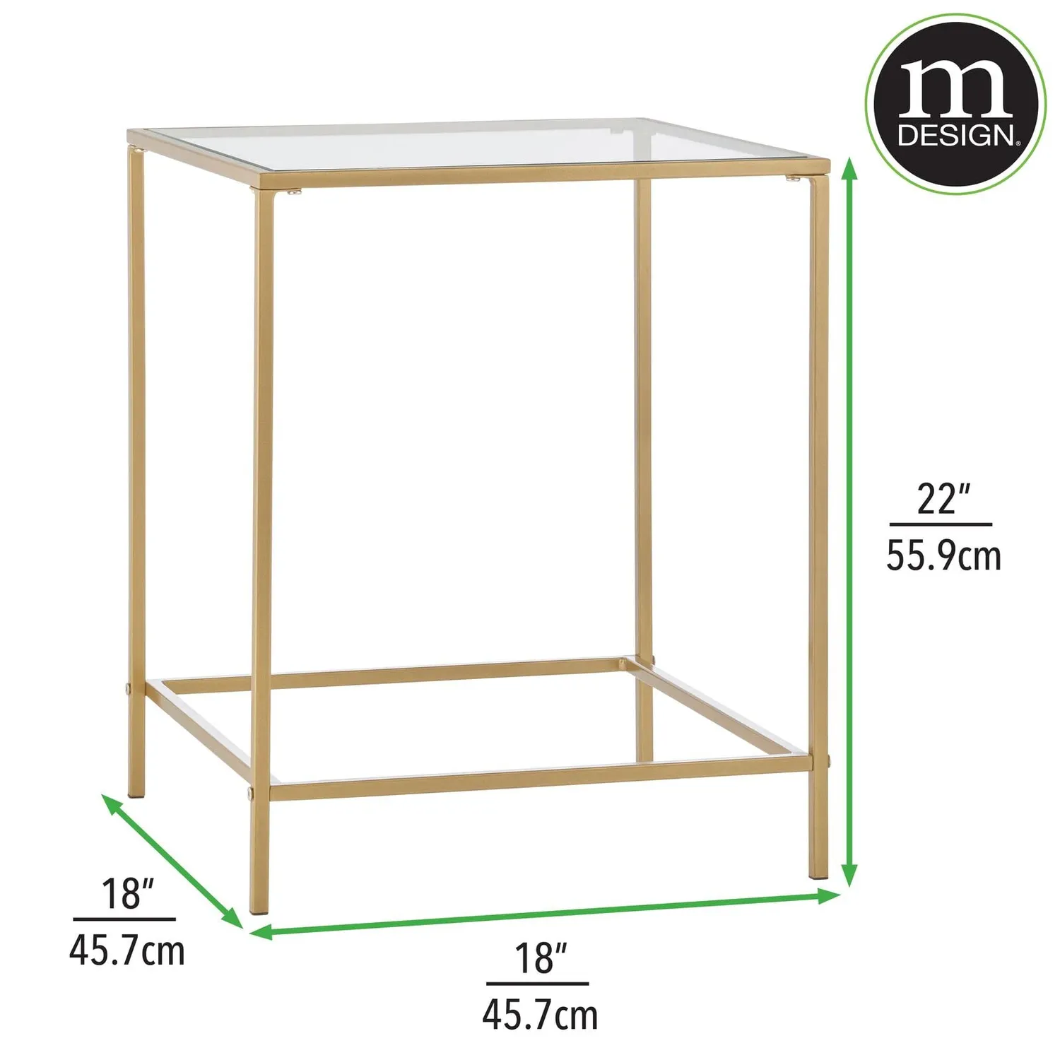 M Design Glastisch Beistelltisch Metall Glas Messing 45,7 cm