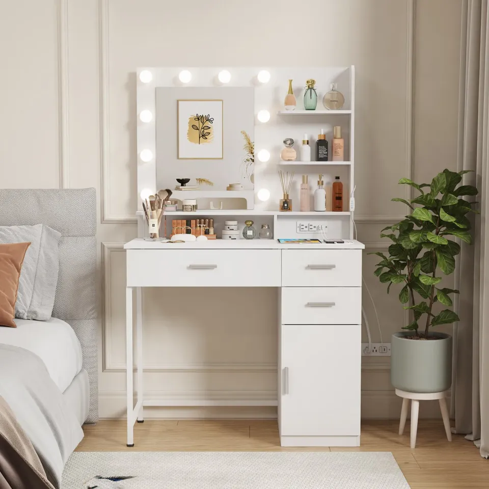 Lifewit Schminktisch Weiß mit Spiegel und LEDs