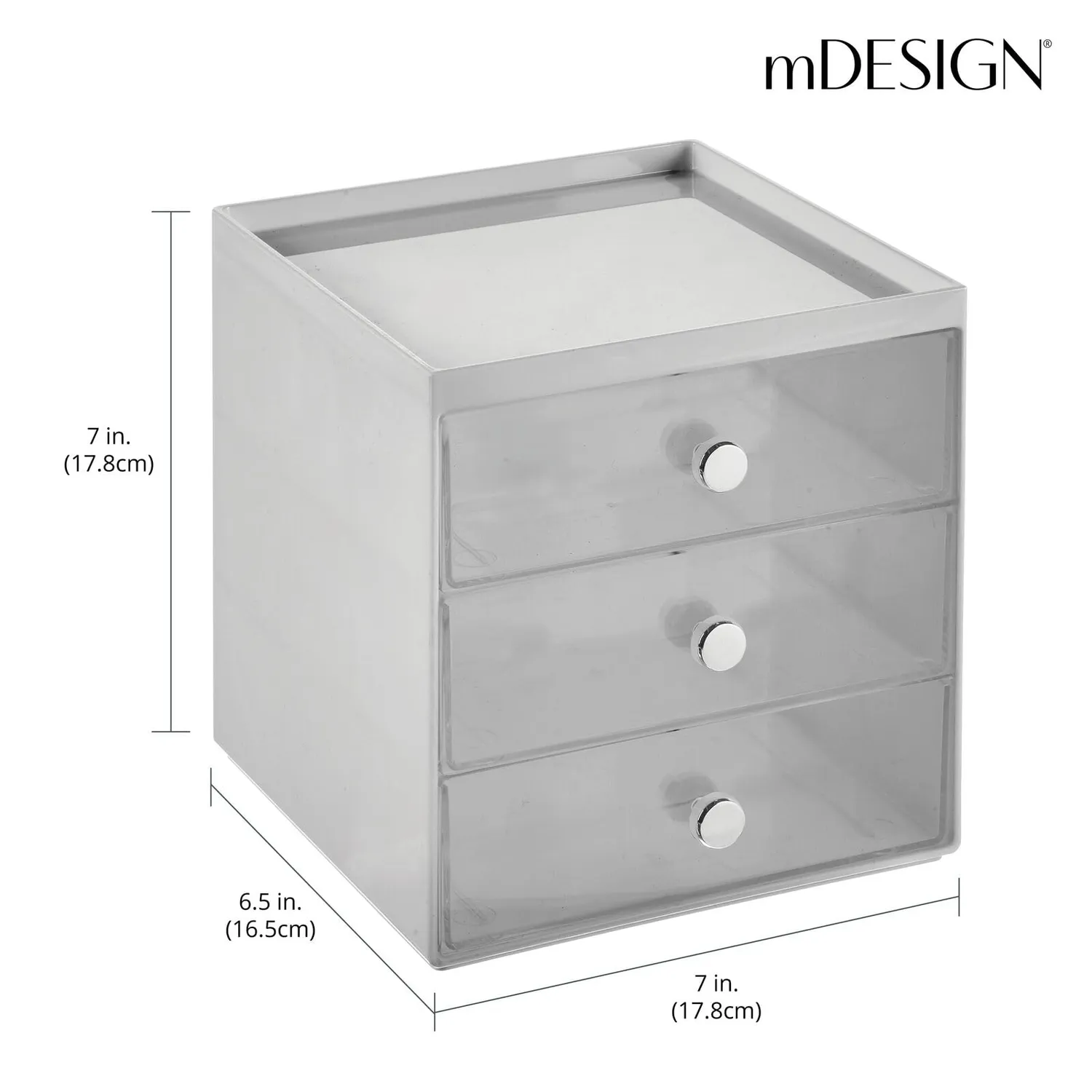 mDesign Make-up Organizer Box grau 3 Schubladen
