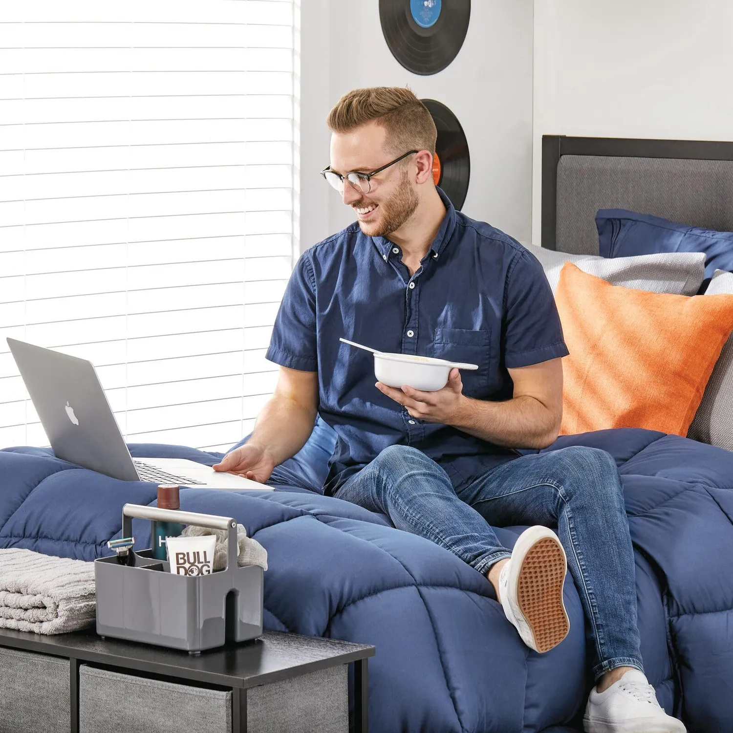 mDesign Badkorb Organizer dunkelgrau 2 Fächer Griff