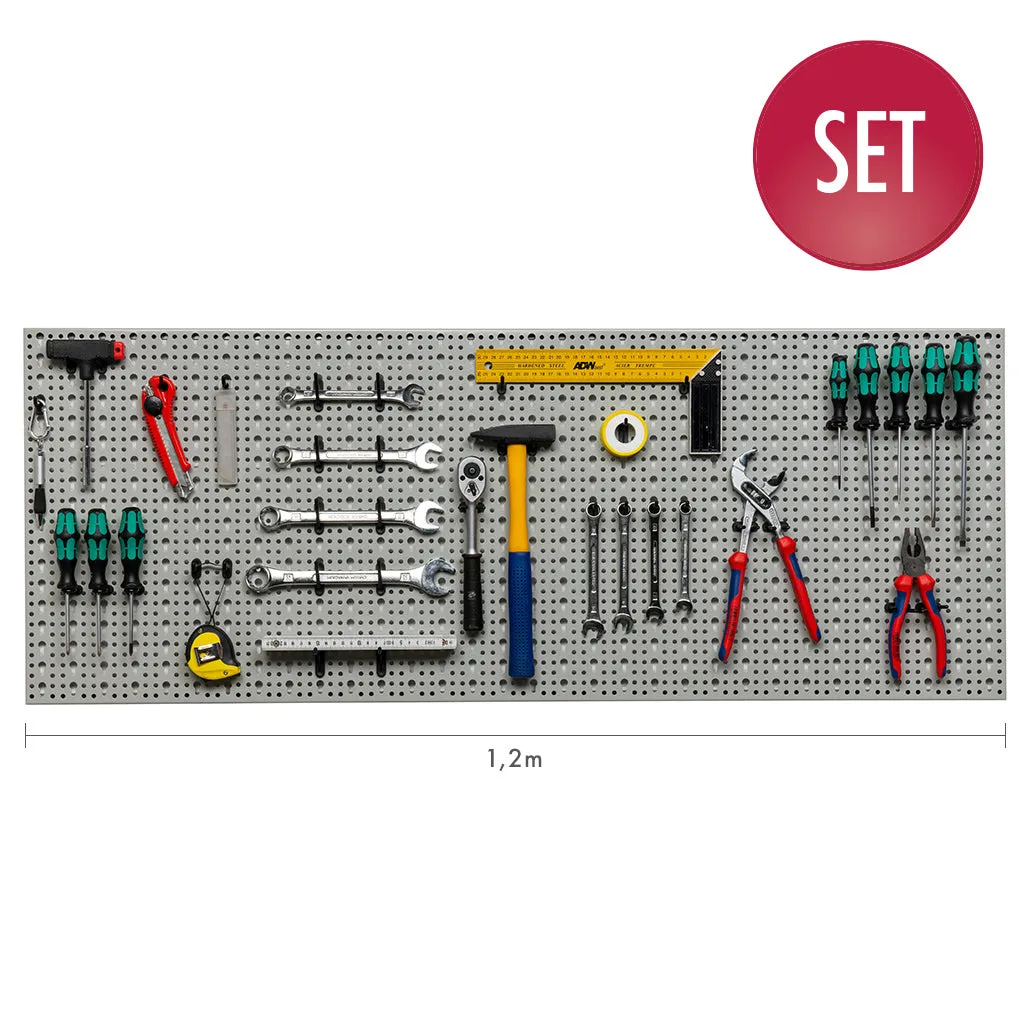 Kreher XL Lochwand Werkzeugwand 120 cm 52tlg hellgrau Metall