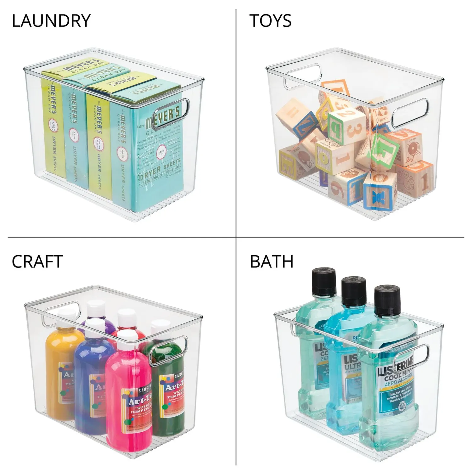 mDesign Aufbewahrungsbox Griff 4er-Set transparent hoch