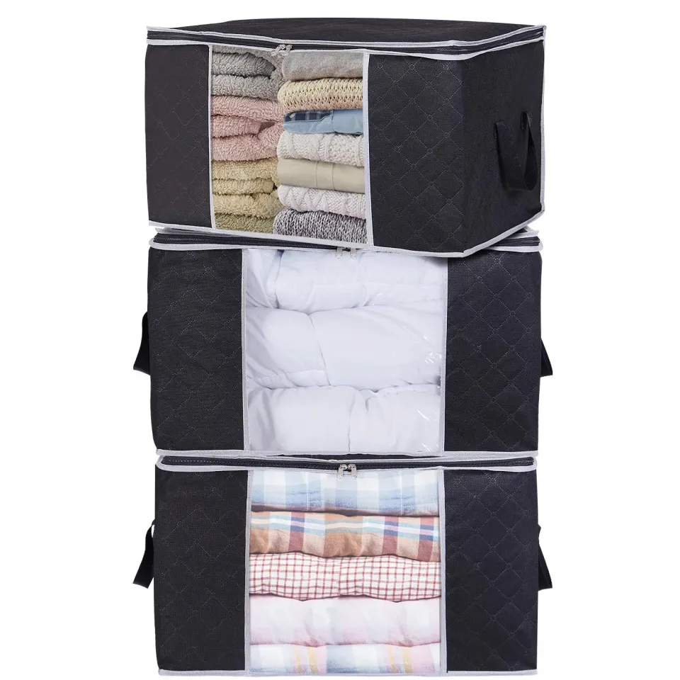 Lifewit Aufbewahrungstasche 90L Schwarz 3er Pack Fenster