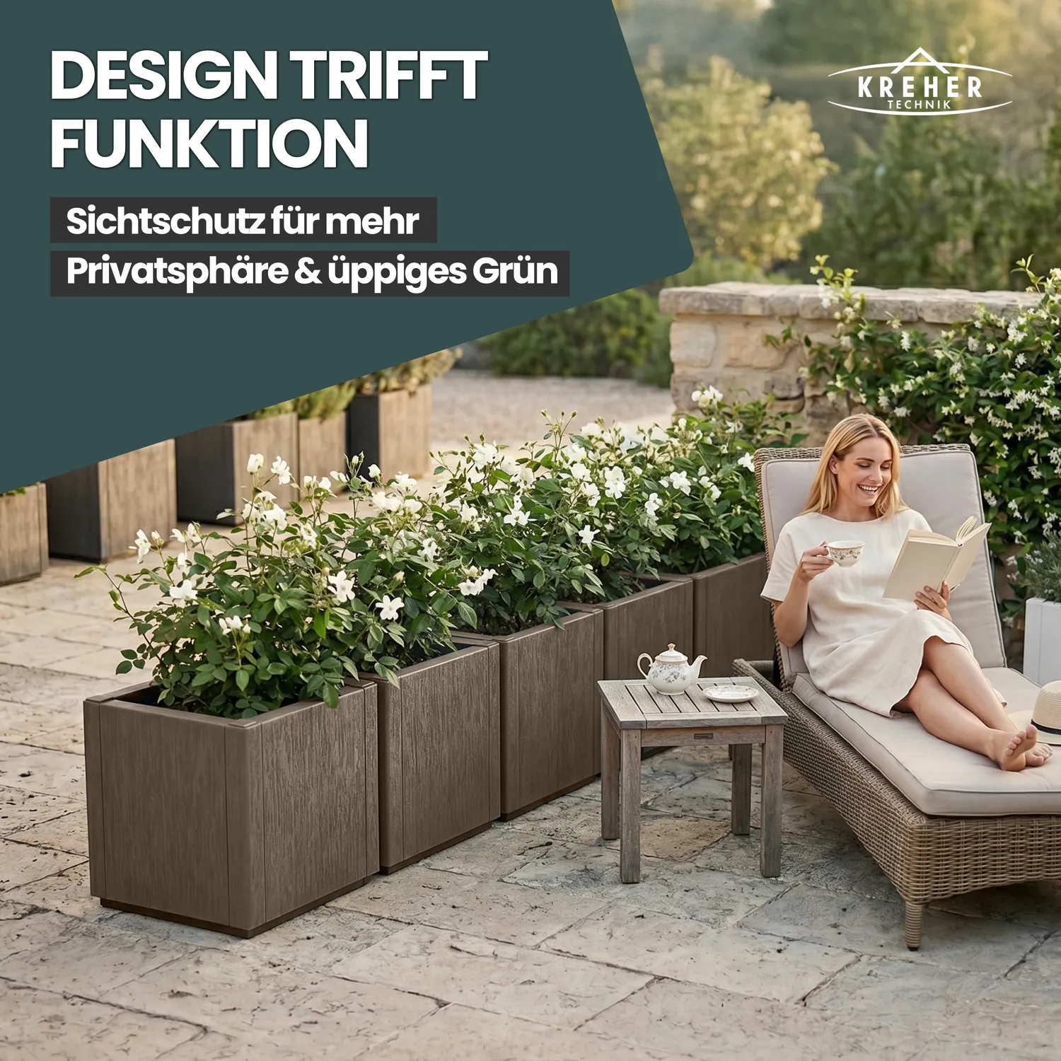 Kreher Ethica Pflanzkasten Taupe 3er-Set 35 Liter