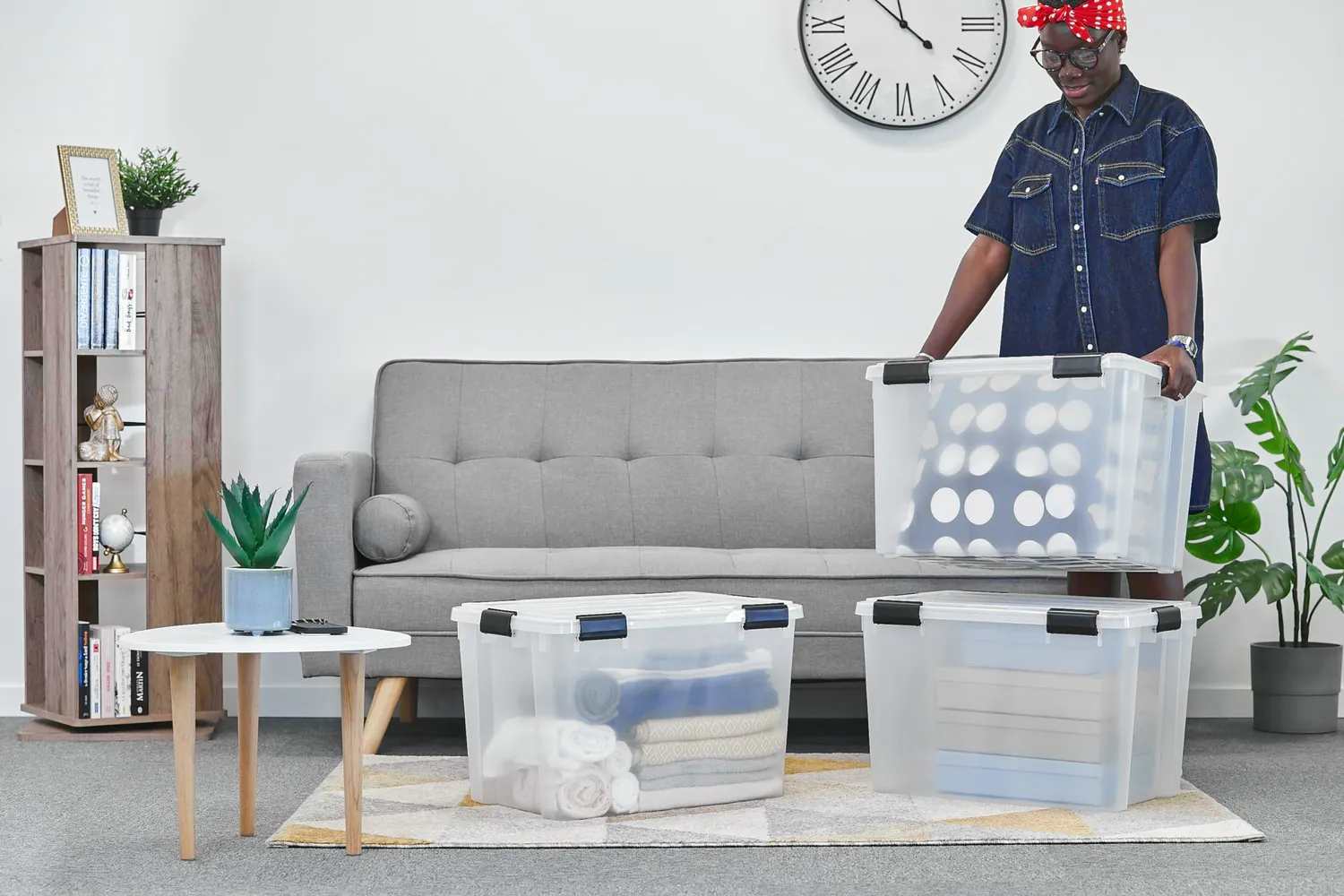 Iris Ohyama AT-LD Aufbewahrungsbox 70L 3er-Set transparent
