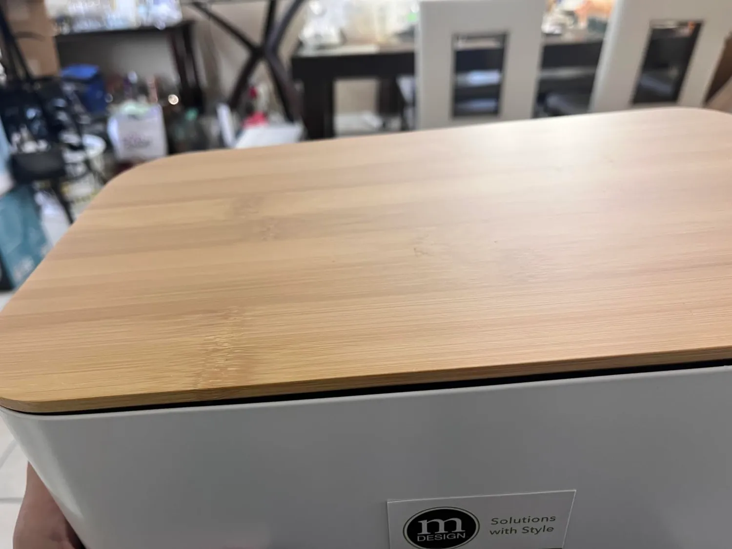 M Design Brotkasten Metall groß mattweiß Bambusdeckel