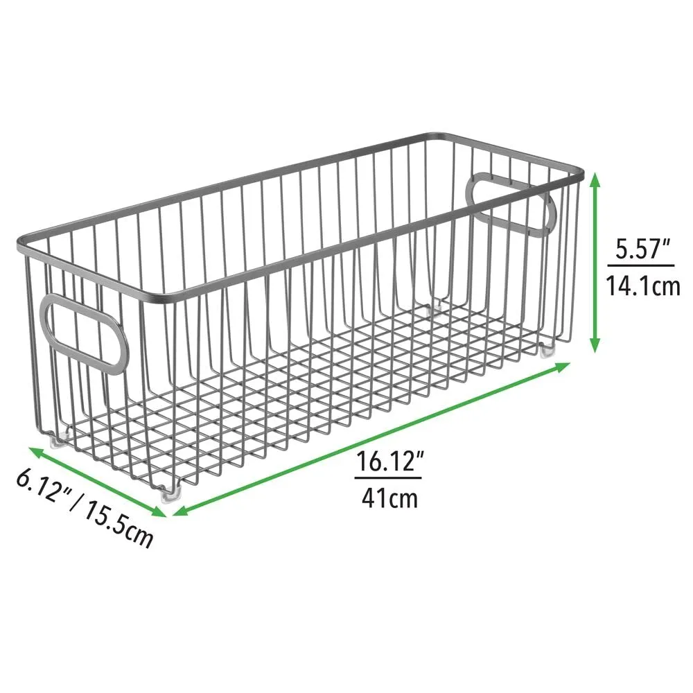 mDesign Küchenkorb Drahtkorb dunkelgrau Metall 40,9cm mit Griffen