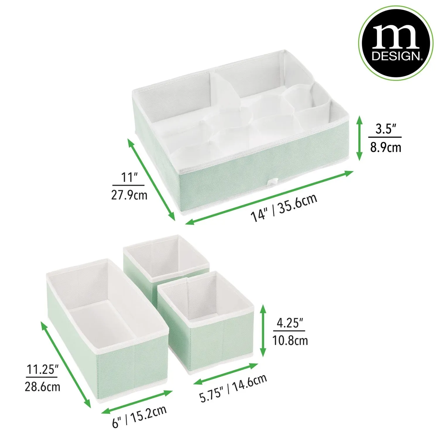 mDesign Schubladen Organizer 4er-Set mintgrün Stofbox