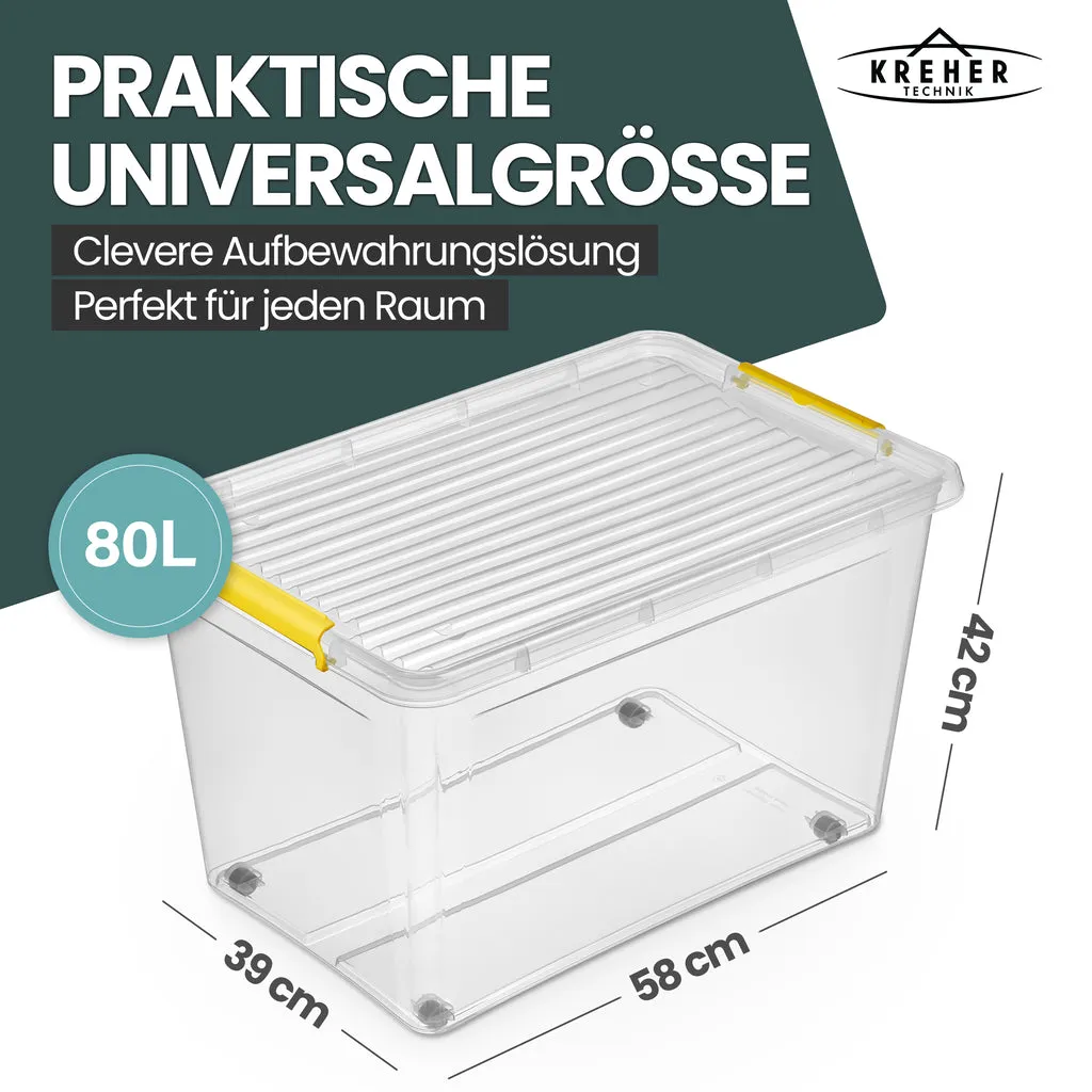 Kreher Simple Store Aufbewahrungsbox 80 L transparent 1 Stück rollbar