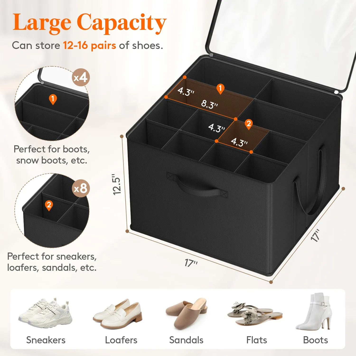 Lifewit Schuh-Organizer Schwarz 43x43x32 cm 2er-Set stapelbar