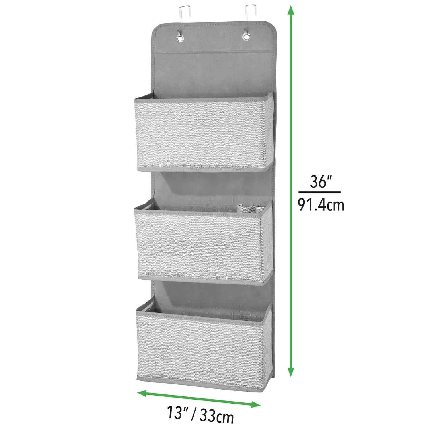 mDesign Hängeorganizer 3 Fächer Tür Stoff grau weiß