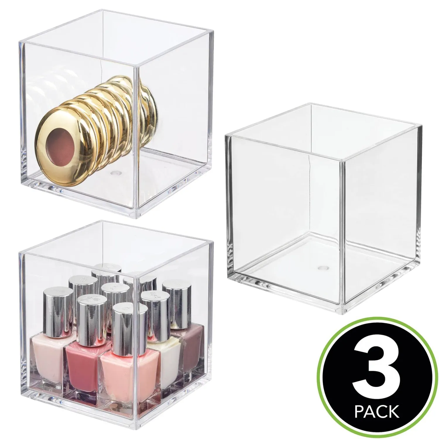mDesign Kosmetik Organizer Box 3er-Set transparent quadratisch