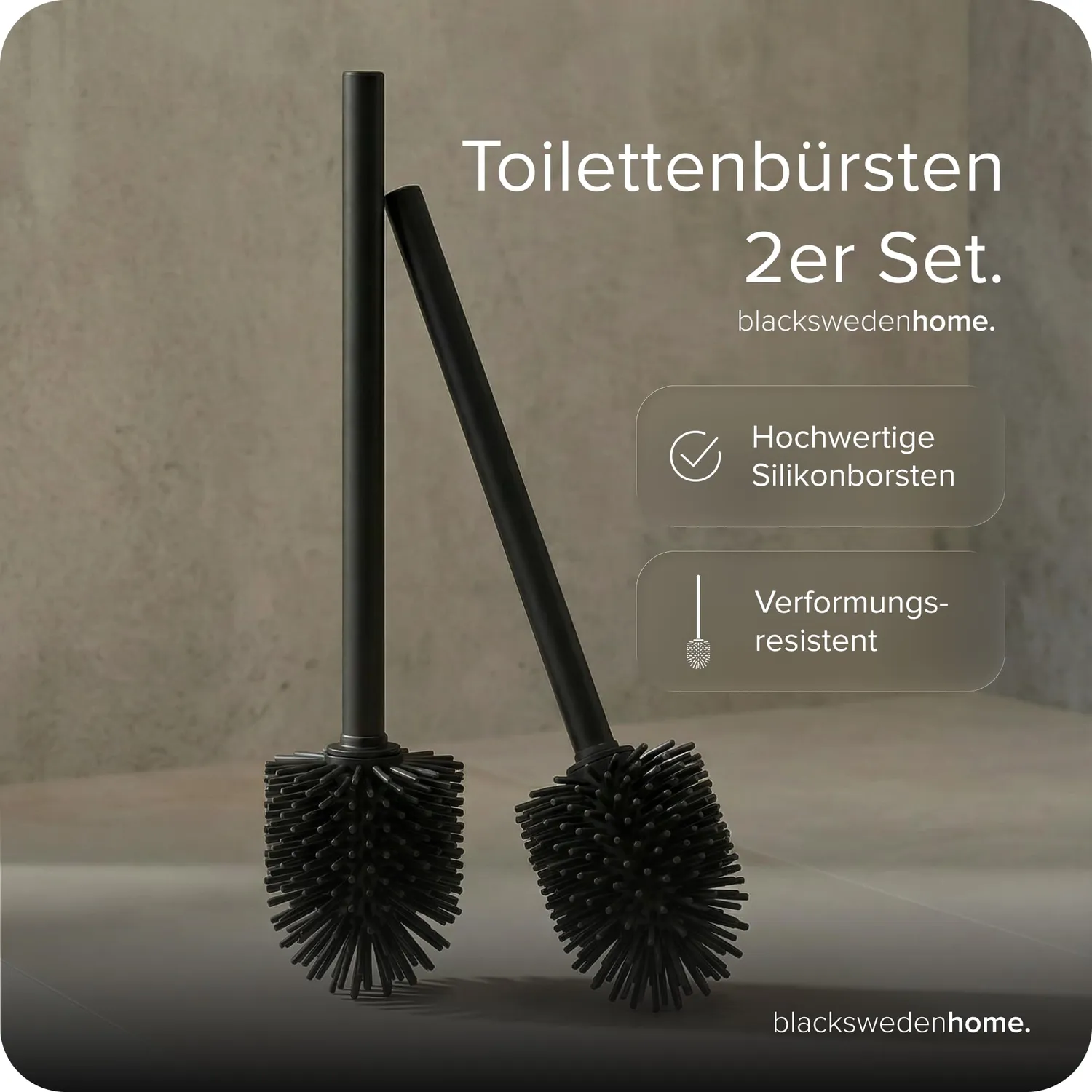 blackswedenhome Silikon-Toilettenbürste schwarz 2er Set matt