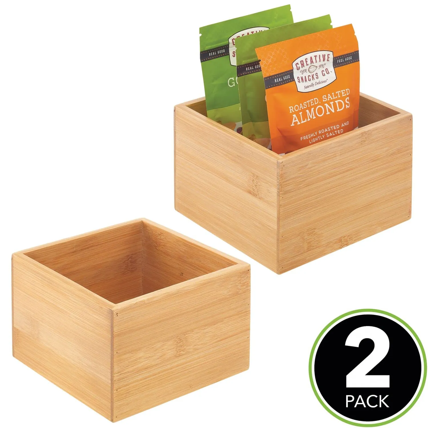 mDesign Bambus Schubladen-Organizer 15,2cm Natur stapelbar