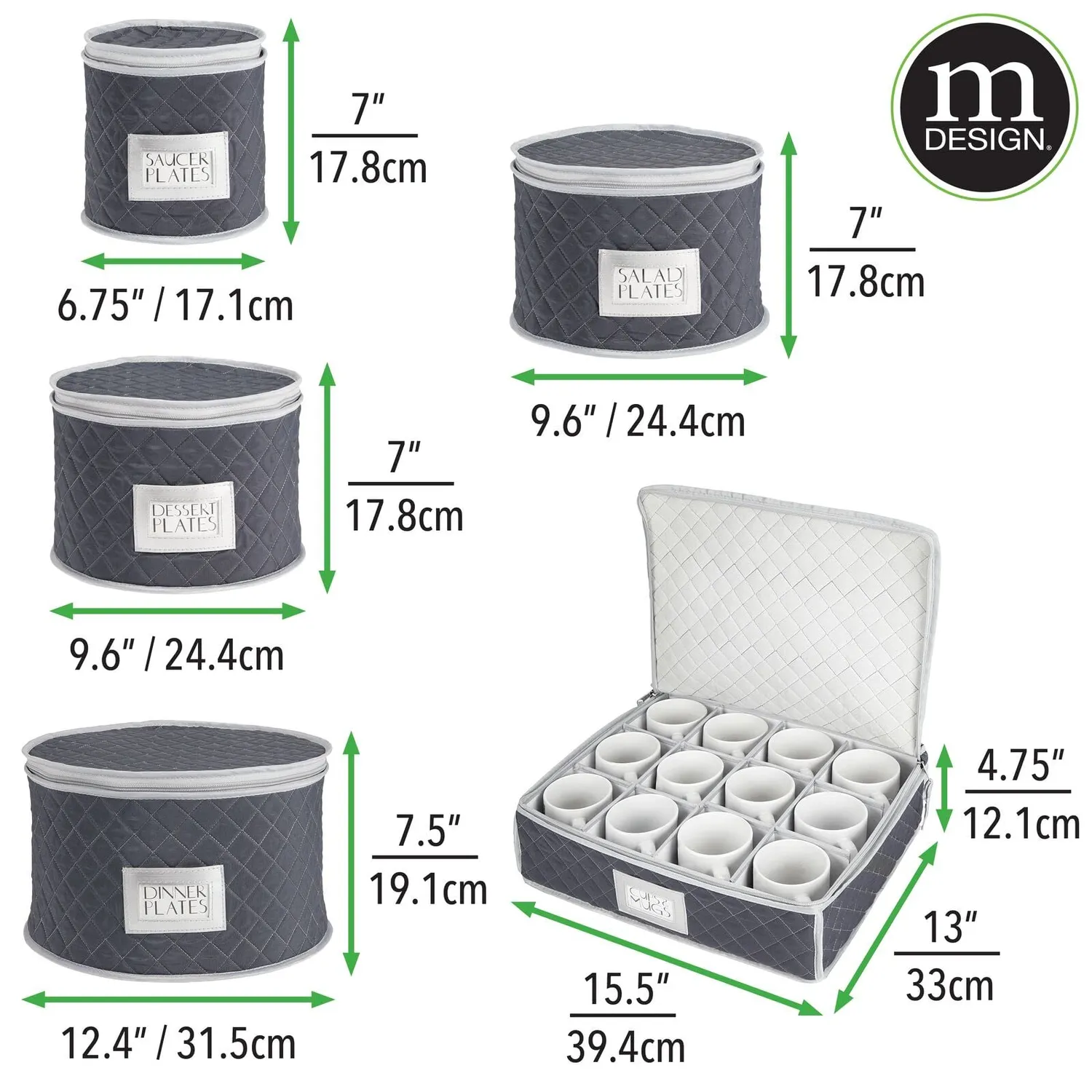 mDesign Geschirraufbewahrung gesteppt Navy 5er-Set rund