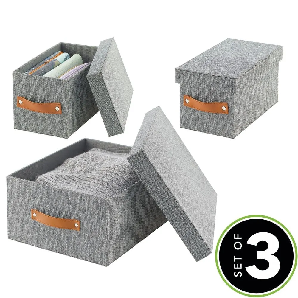 mDesign Aufbewahrungsbox Stoff 3er-Set dunkelgrau mit Deckel