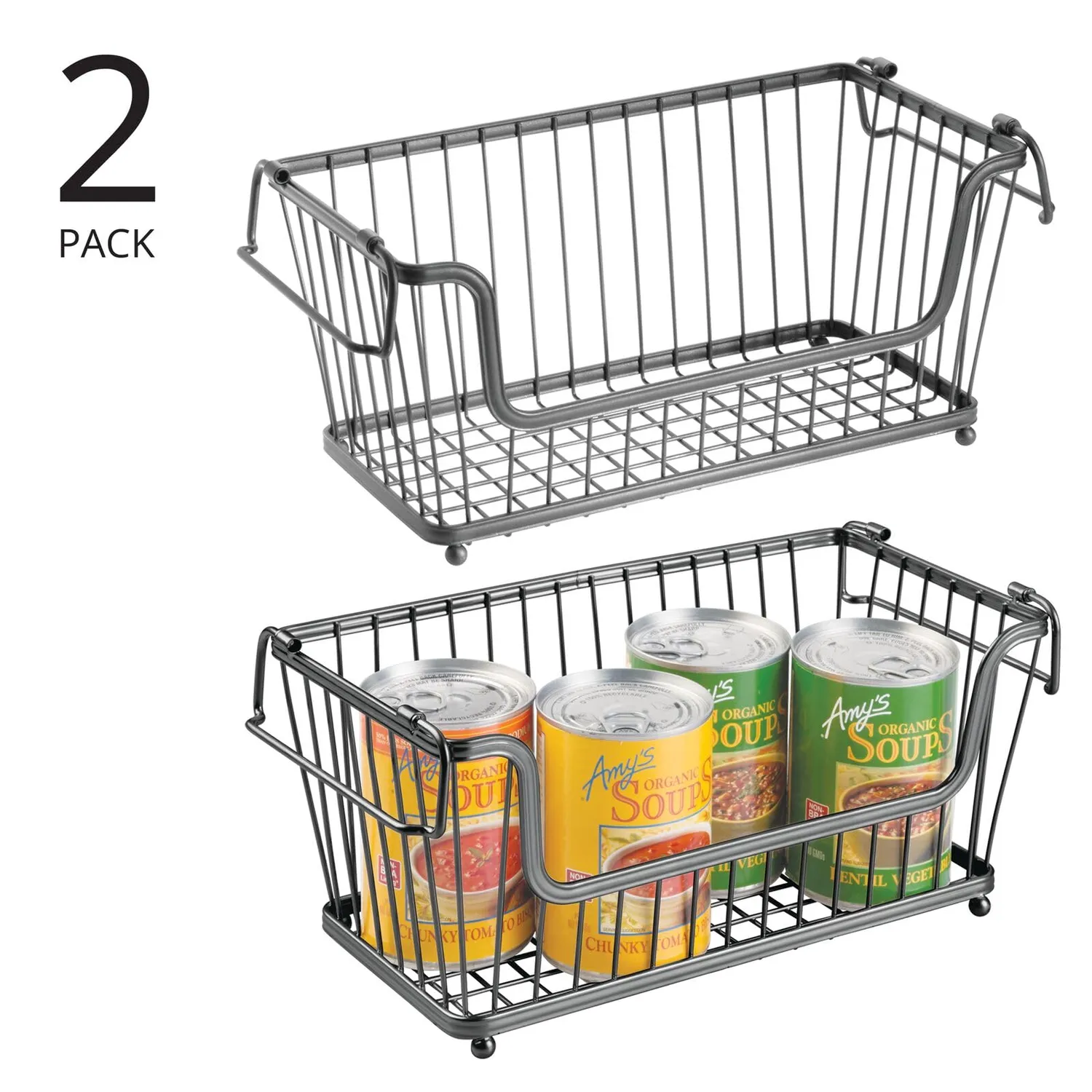 mDesign Metall Aufbewahrungskorb 2er-Set dunkelgrau mit Griffen