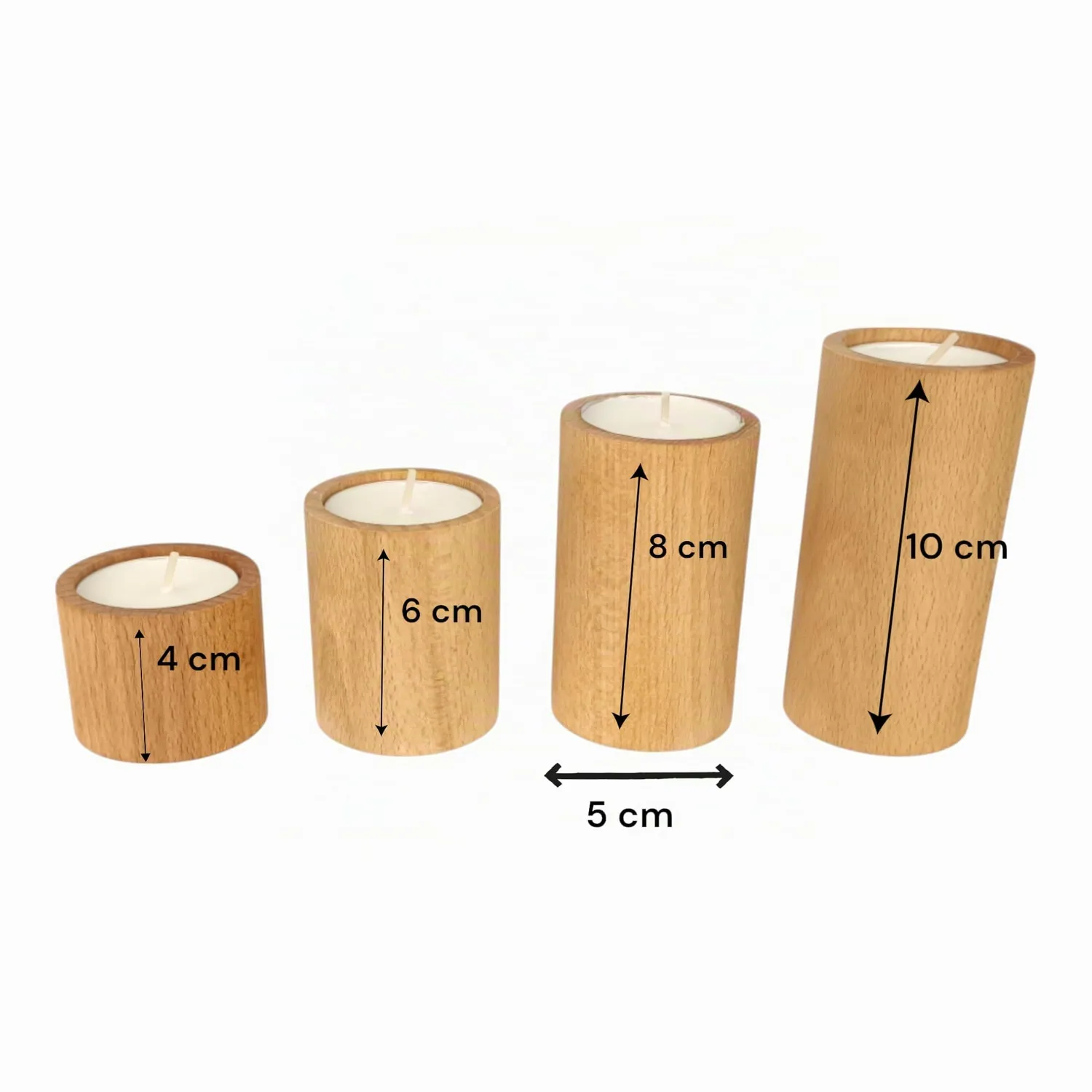 GoodFreshDecor Teelichthalter Holz Set 4 Stück Buche geölt natur