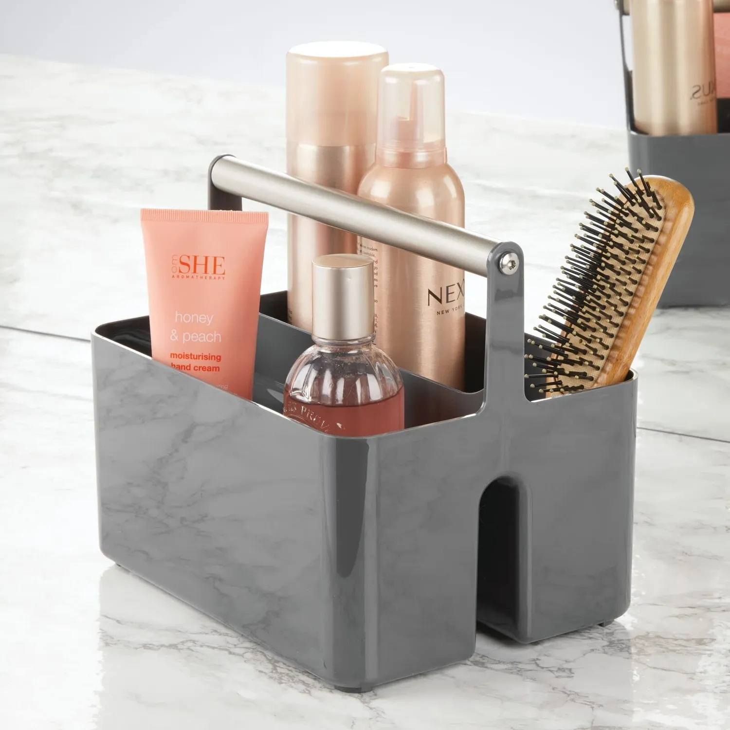 mDesign Badkorb Organizer dunkelgrau 2 Fächer Griff