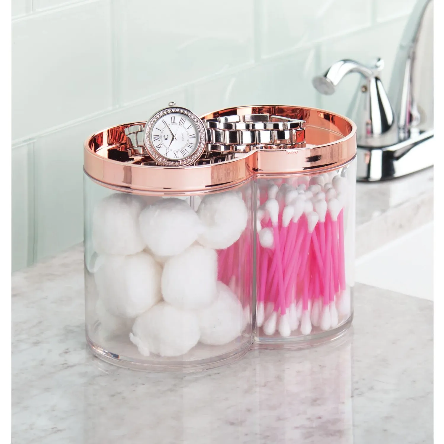 mDesign Kosmetikorganizer 2er-Set roségold stapelbar