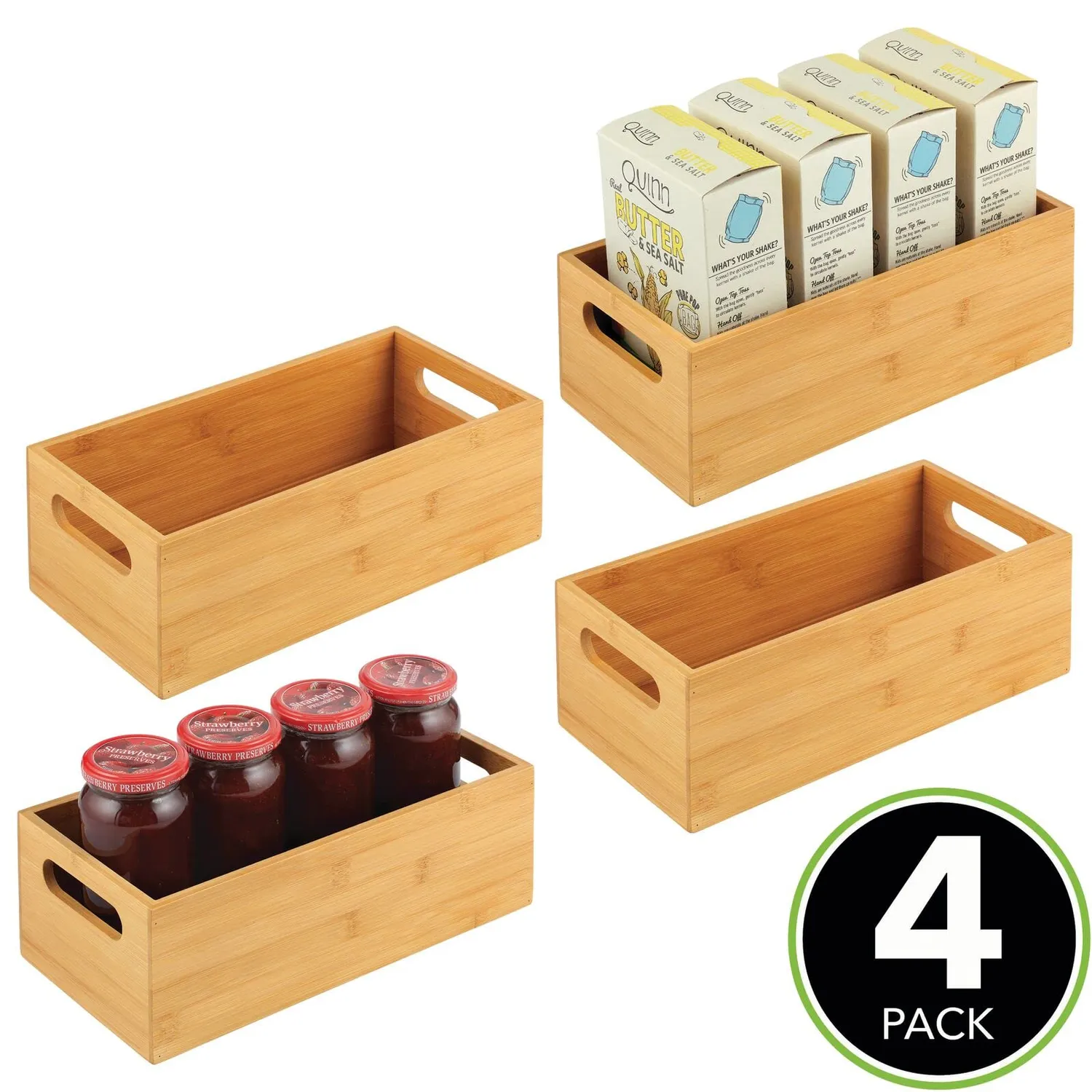 mDesign Bambus Aufbewahrungsbox 4er-Set naturfarben mit Griff