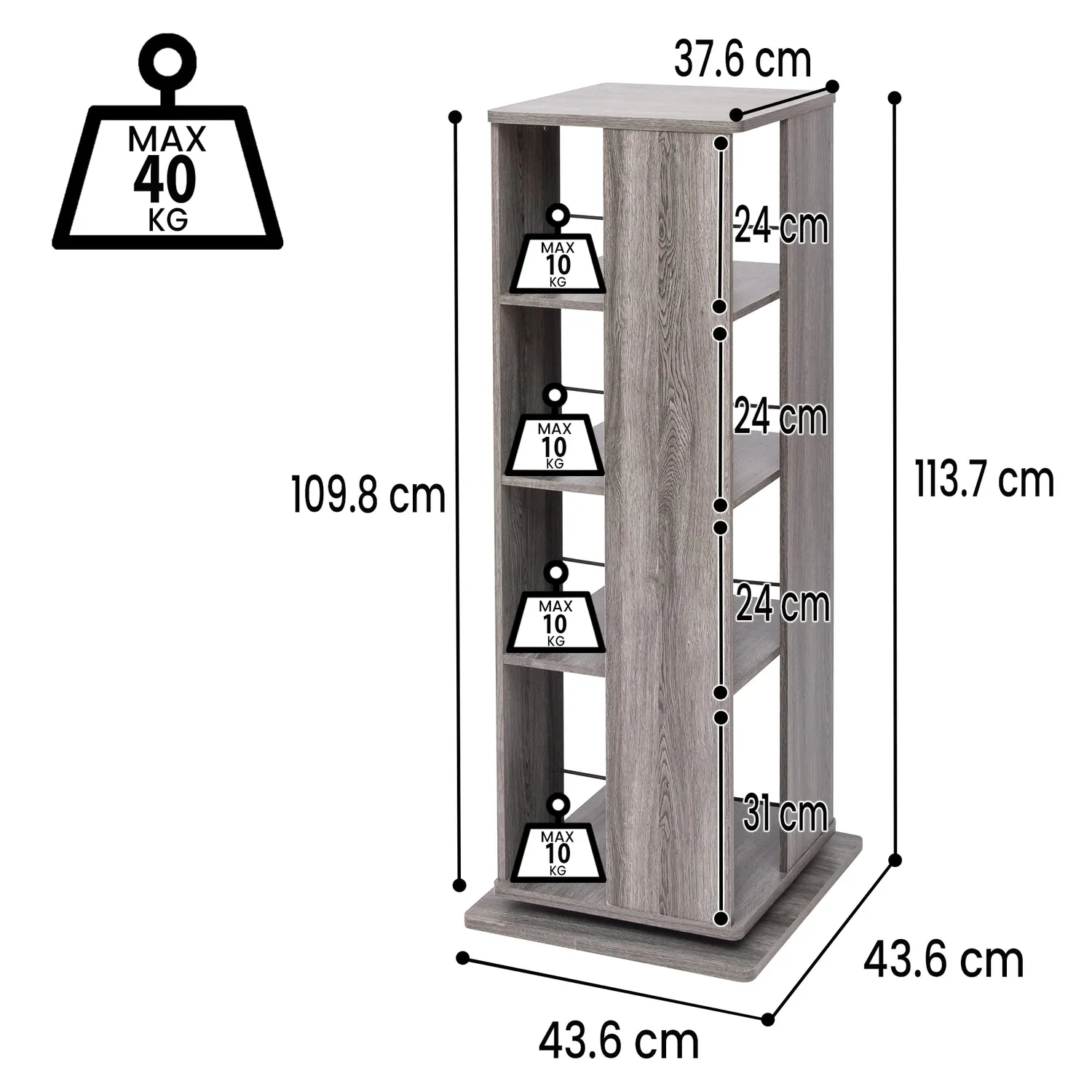 Iris Ohyama Revolving Book Shelf RBS-4S Eiche grau