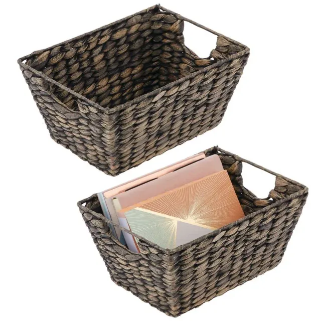 mDesign Korb geflochten Wasserhyazinthe schwarz 2er-Set